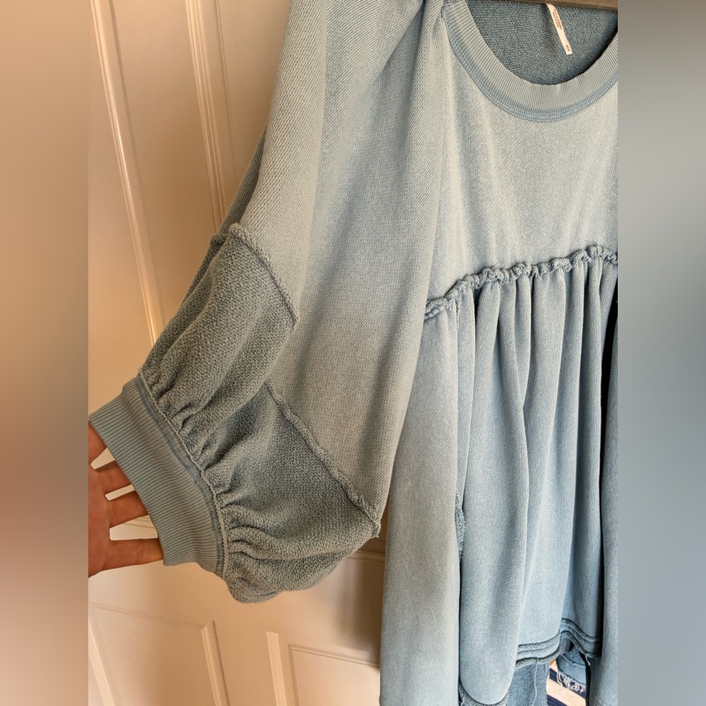 Free People Sunchild Babydoll Light Blue Tunic Sweatshirt Dress - Picture 7 of 9